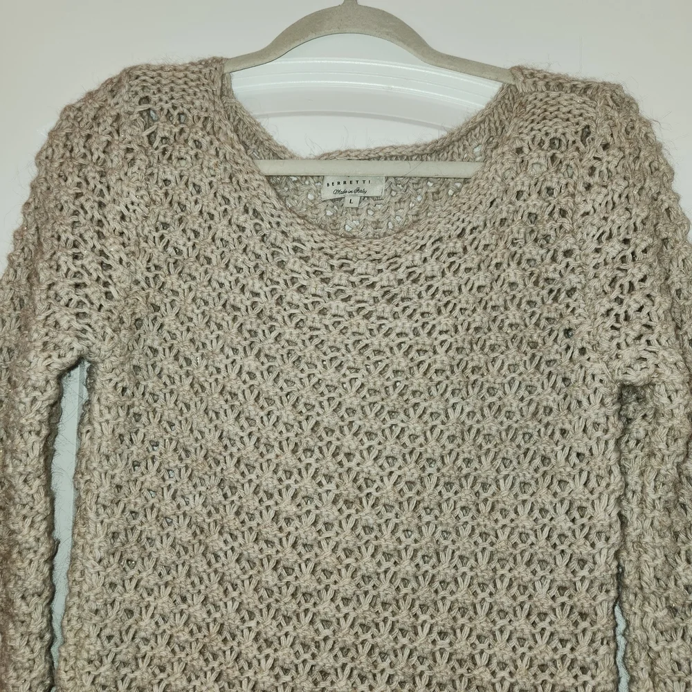 Berretti Made In Italy Open Knit Tan Metallic Sweater Size L Alpaca Wool Blend - Picture 3 of 13